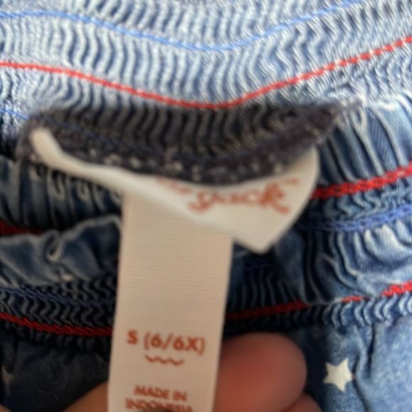 Cat & Jack Blue Chambray Sleeveless Romper with Red Trim and White Stars 6/6X - Picture 12 of 13